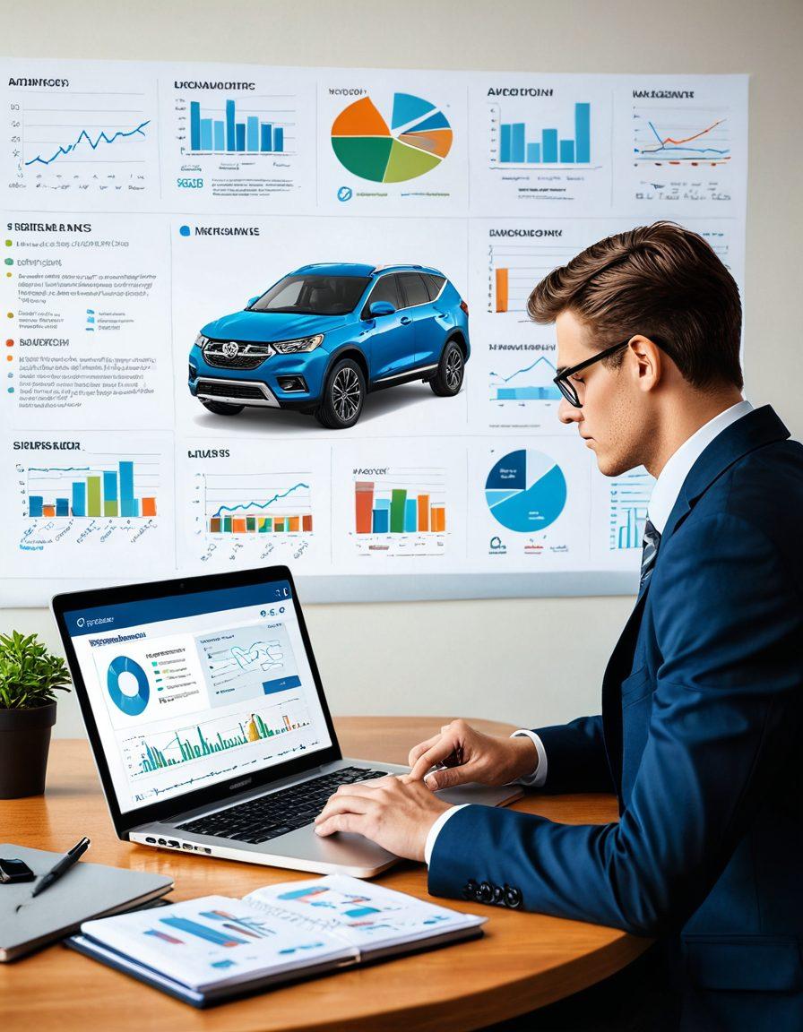 A savvy individual comparing vehicle insurance quotes on a laptop, surrounded by dynamic charts and dollar signs symbolizing savings. Incorporate visuals of various vehicle types, like a sedan, SUV, and motorcycle, along with a calculator and notepad for strategy illustrations. Capture a bright and optimistic ambiance emphasizing smart decisions. super-realistic. vibrant colors. clean white background.